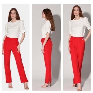 Walter Baker Red Cherry Straight Leg High Waist Slit Ankle Trouser size 10